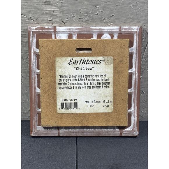 VTG Earth Tones Ceramic Tile Hand Painted Trivet Tile "Plentiful Chilies" - Picture 4 of 5